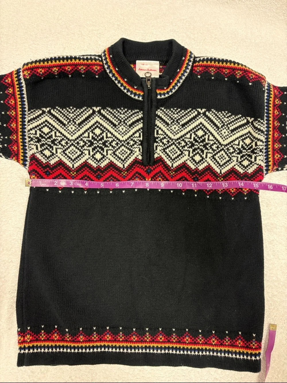 Hanna Andersson Nordic fair isle quarter zip pullover sweater black boys 8 - Picture 4 of 8